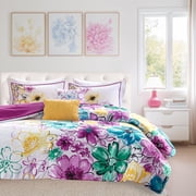 Intelligent Design King/Cal King Size Comforter Set, 5-Piece Bedding Sets for All Season, Floral Bedding Comforter Set for Girls, Blue/Purple