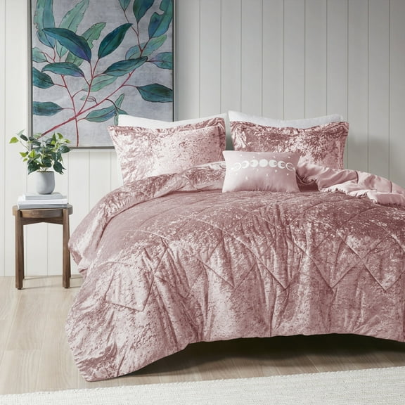 Regency Heights King/Cal King Size Comforter Sets, Velvet Bedding Comforter Set for All Seasons, Blush Bedding Set with Decor Pillow, 4-Piece