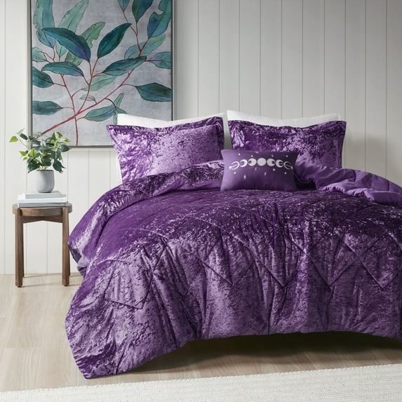 Regency Heights King/Cal King Size Comforter Sets, Velvet Bedding Comforter Set for All Seasons, Purple Bedding Set with Decor Pillow, 4-Piece