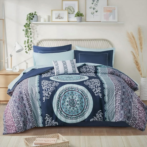 Regency Heights Full Size Comforter Set, 9-Piece Bed in a Bag Full, Navy Bedding Sets with Sheets, Bed Skirt