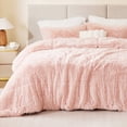 thumbnail image 1 of Intelligent Design Full/Queen Shaggy Faux Comforter Set, Long Fur Wave Spring Comforter Bedding Set, 3-Piece Warm Bed Set with Pillow Sham, Blush, 1 of 8