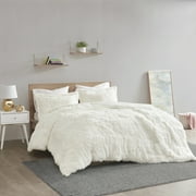 Intelligent Design Polyester Solid Shaggy Fur Twin Duvet Cover Set in Ivory