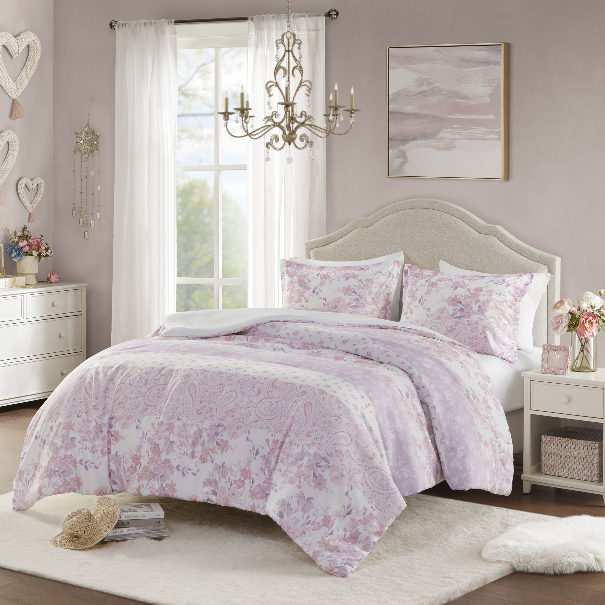 Pink Floral Paisley Full/Queen Microfiber Bedspread Cover Set