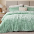thumbnail image 1 of Intelligent Design Full/Queen Shaggy Faux Comforter Set, Long Fur Wave Spring Comforter Bedding Set, 3-Piece Warm Bed Set with Pillow Sham, Aqua, 1 of 7