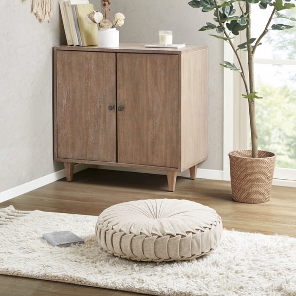 Regency Heights Polyester Chenille Round Floor Pillow Cushion in Ivory