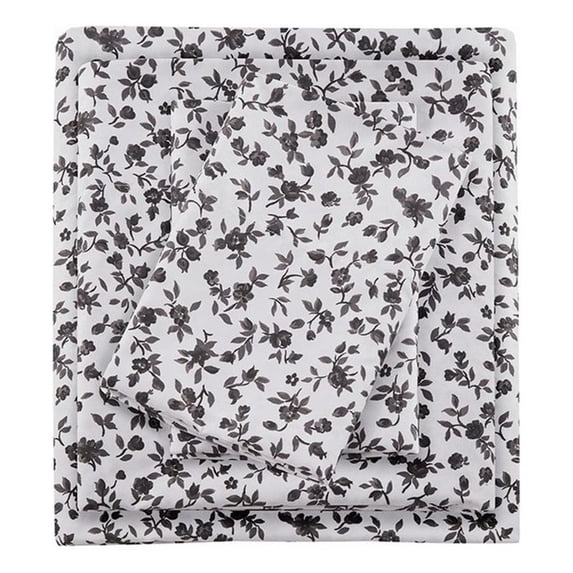 Intelligent Design Printed Microfiber Sheet Set in Black Floral King