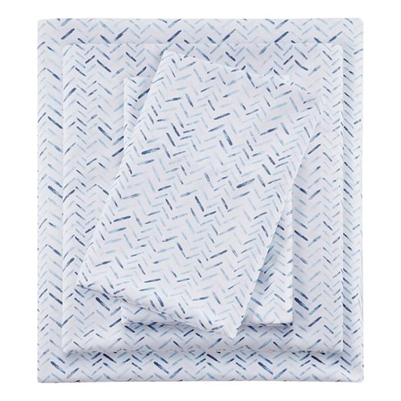 Intelligent Design Printed Microfiber Sheet Set in Blue Chevron Twin