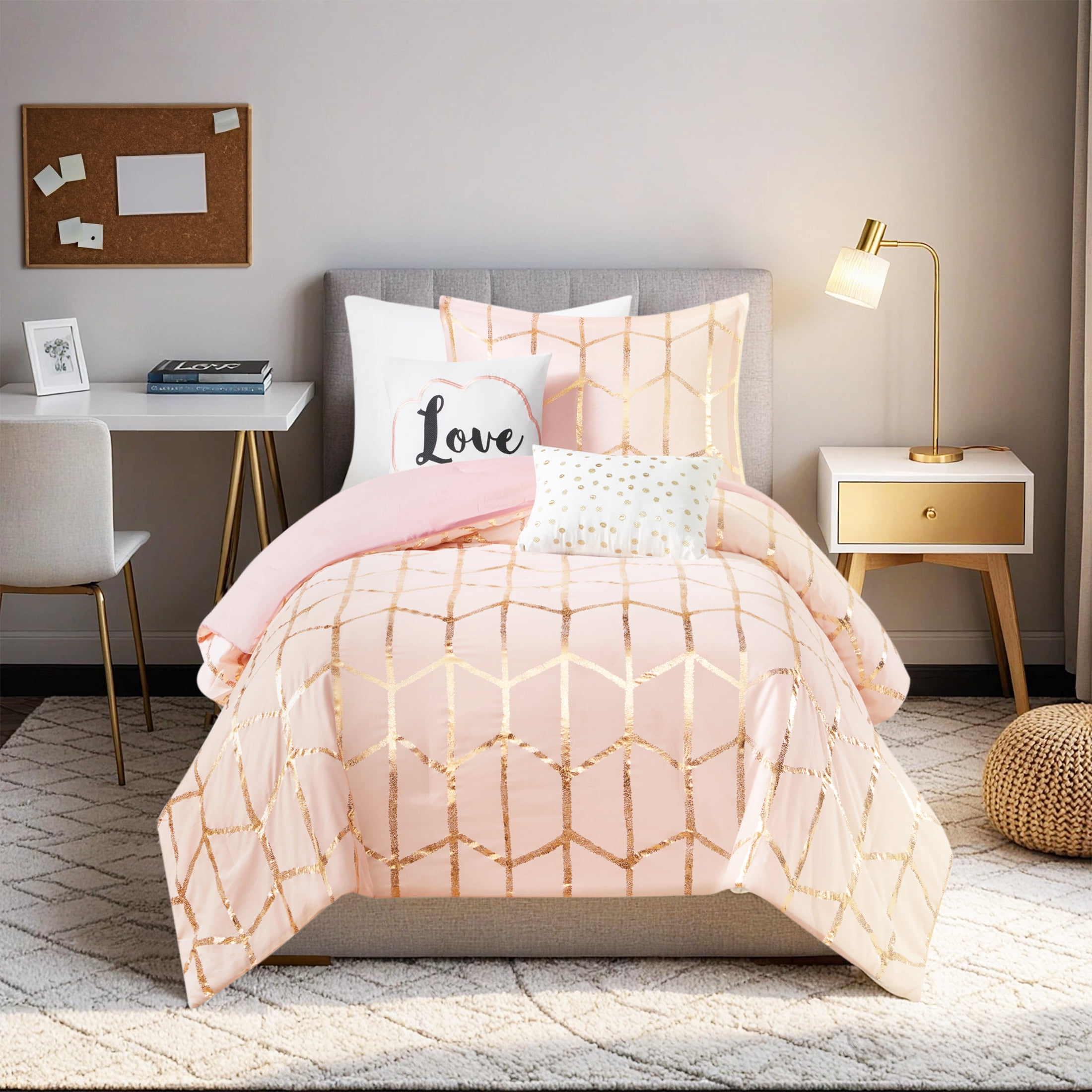 Free Shipping! OLLIIX Metallic Geometric Comforter Set in Blush and ...