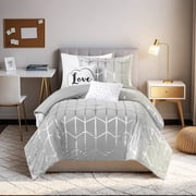 Intelligent Design Raina Metallic Printed Comforter Set in Grey and Silver