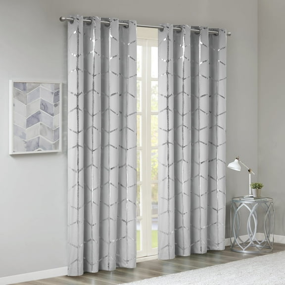 Intelligent Design Raina Total Blackout Metallic Print Grommet Top Curtain Panel
