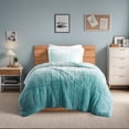 thumbnail image 1 of Intelligent Design Twin/Twin XL Shaggy Faux Comforter Set, Long Fur Wave Spring Comforter Bedding Set, 2-Piece Striped Ombre Design Warm Bed Set, Aqua, 1 of 7
