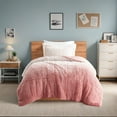 thumbnail image 1 of Intelligent Design Twin/Twin XL Shaggy Faux Comforter Set, Long Fur Wave Spring Comforter Bedding Set, 2-Piece Striped Ombre Design Warm Bed Set, Blush, 1 of 8