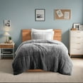 thumbnail image 1 of Intelligent Design Twin/Twin XL Shaggy Faux Comforter Set, Long Fur Wave Spring Comforter Bedding Set, 2-Piece Striped Ombre Design Warm Bed Set, Grey, 1 of 6