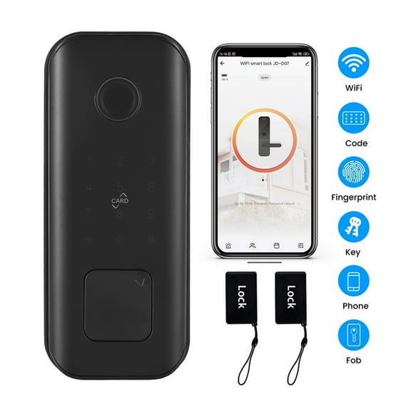 Intelligent Door Lock,Door Lock Office Bedroom Door App Key Deadbolt With 5 Wifi App With 5 - Lock Deadbolt With 5 - App Splenssy 35-55mm Thickness Office Lock Wifi Black