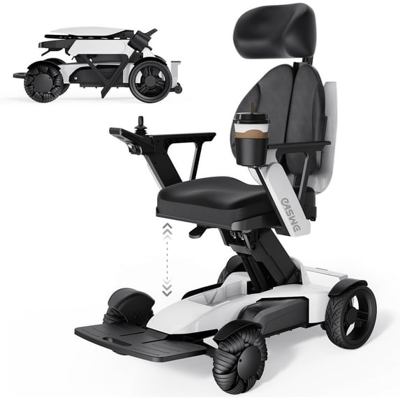 Foldable Electric Wheelchair for Adults, Manual Height-Adjustable Seat 15.7"–23.6" (Non-Electric Lift), 400W Brushless Motors, 3D Winged Backrest with Headrest (L10-Pro White)