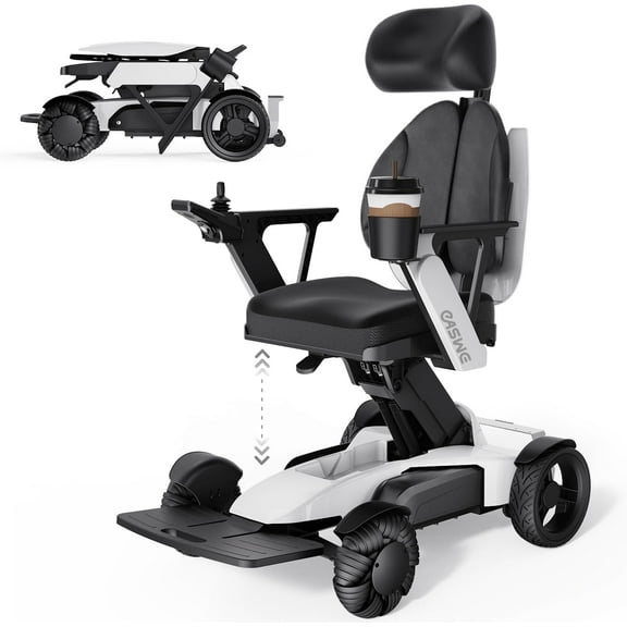 Foldable Electric Wheelchair for Adults, Manual Height-Adjustable Seat 15.7"–23.6" (Non-Electric Lift), 400W Brushless Motors, 3D Winged Backrest with Headrest (L10-Pro White)