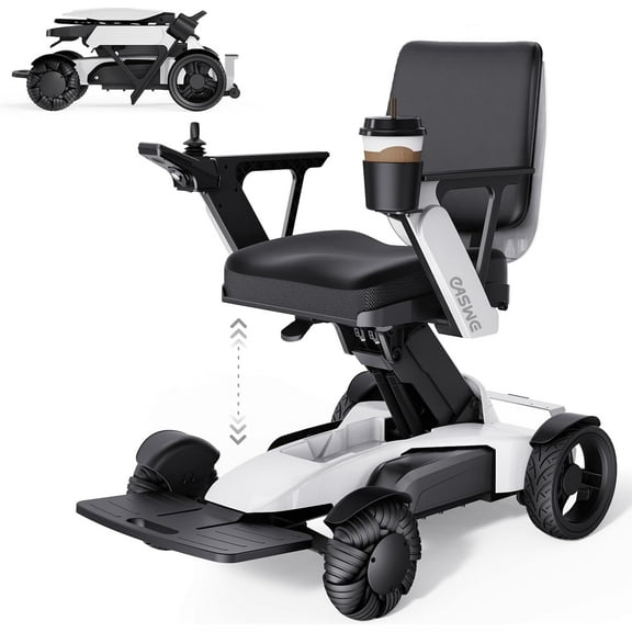 Electric Wheelchair for Adults, Manual Height-Adjustable Seat 15.7"–23.6" (Non-Electric Lift), 400W Brushless Motors (L10-White)