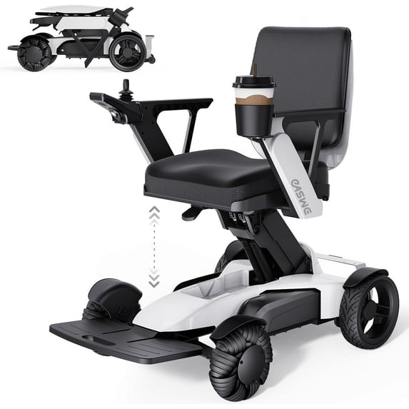 Electric Wheelchair for Adults, Manual Height-Adjustable Seat 15.7"–23.6" (Non-Electric Lift), 400W Brushless Motors (L10-White)