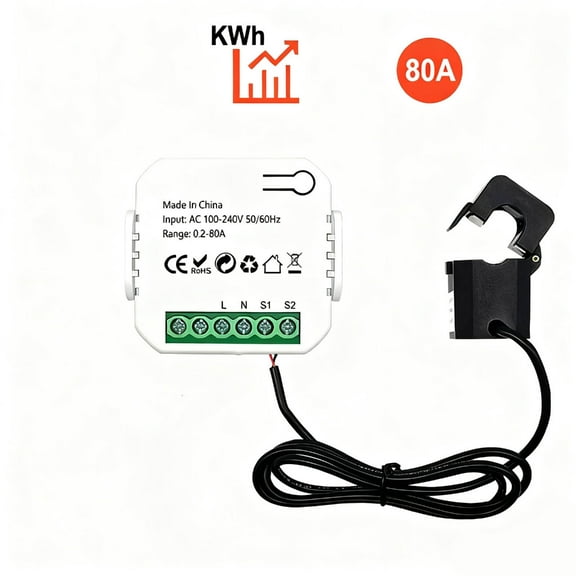 1 Channel Energy Meter 80A Current Voltage Changer Clamp Electricity Statistics Monitoring Device for Home Voice Control