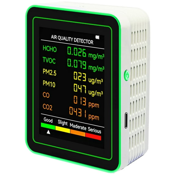 Intelligent Indoor Home Air Pollution Detectors Inspector with CO2, Temperature, Humidity, Formaldehyde, TVOC Monitoring