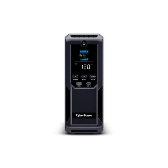 Intelligent LCD UPS System -1500VA & 900W -1 2 Outlets - 2 USB Ports - AVR - Mini-Tower, Black