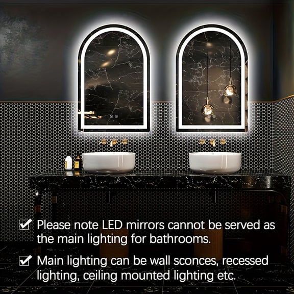 Intelligent LED Bathroom Mirror with Lights, Anti-Fog, Dimmable, Wall-Mounted, HD Makeup & Shaving Mirror, Memory Function, Tempered Shatter-Resistant Glass, US Plug Compatible