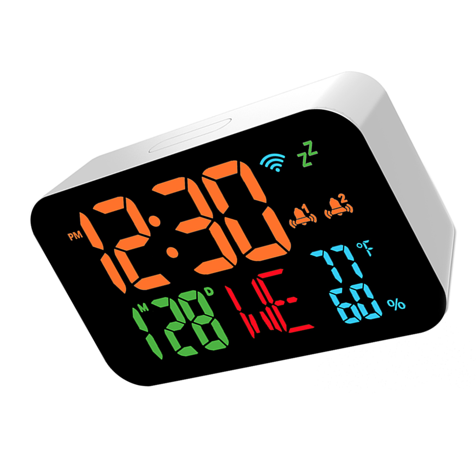 Intelligent LED Digital Alarm Clock Calendar WiFi Temperature Sensing Humidity Monitor Auto Calibration USB Operated
