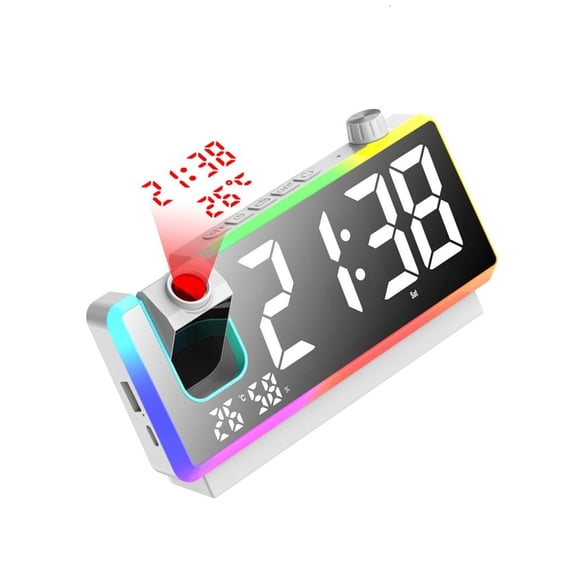 Intelligent LED Projection Clock Color Shifting Bedlight Temperature Dampness Observe USB Port