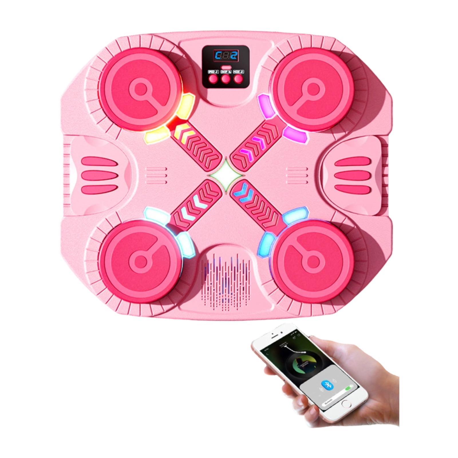 Intelligent Musical Boxing Machine Squishy Fidget Toys for Adults Wall Mounted Bluetooth Training Target with LED Lights Soft Tactile Sensory Gadget Black and Pink