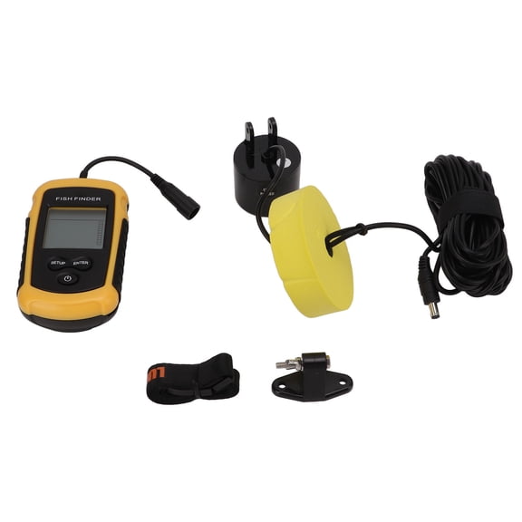 Intelligent Portable Sonar Fish Finder with Wired Transducer Probe, Outdoor Handheld Depth Detector for River Lake Sea Ice Fishing, Yellow Sensor 10 inches / 25.4 cm Screen Compatible