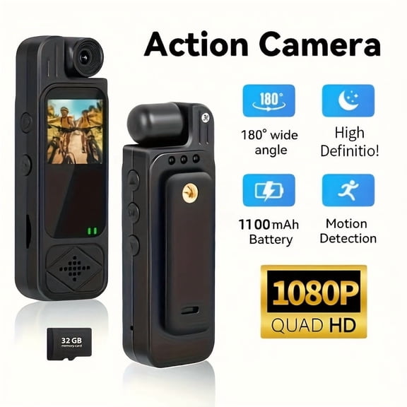Intelligent Recording Device - 1080P High Definition Body Camera, Lens That Rotates 180 Degrees, Portable Handheld Camcorder, USB Rechargeable, Ideal Present for Celebrations And Anniversaries