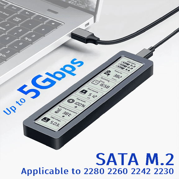 Intelligent SSD Enclosure Aluminum Housing Hard Drive Case with Smart Health Monitor Real-Time Digital Display External SATA Protocol Enclosure
