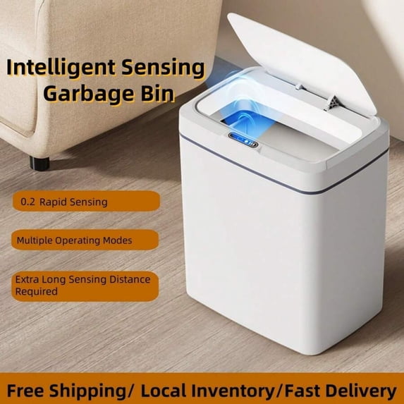 Intelligent Sensing Garbage Bin-White 15L Smart Bathroom Trash Can Non-Contact Narrow Smart Sensor Trash Can Smart Home Automatic Bagging Electronic Trash Can