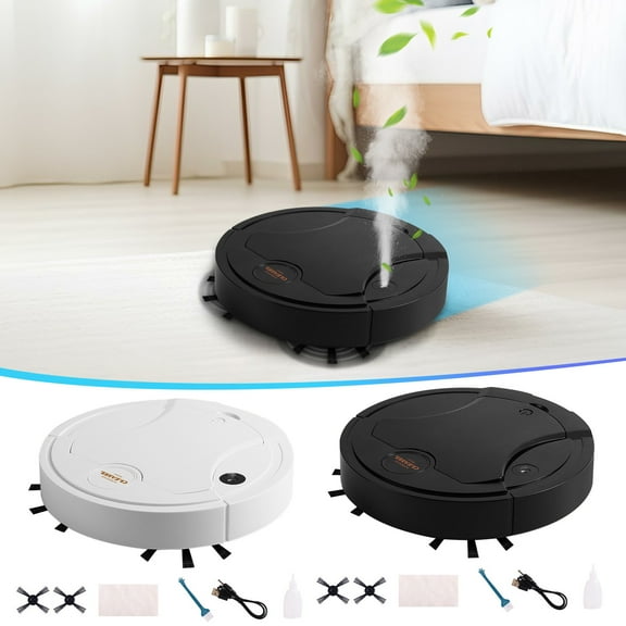 Intelligent Sweeping Robot Vacuum Cleaner | 4 Modes: Sweeping Mopping Suction Spraying | Slim Body | Pet Hair Removal | USB Charging Base | 1200mAh Battery | 9.84x9.84 in | ABS | Includes Brushes