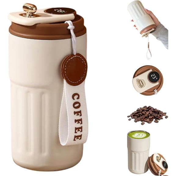 Intelligent Temperature Display Travel Mug, Stainless Steel Vacuum Insulated Thermal Bottle. Leak-Proof Portable Cup with Lid for Coffee, Tea, Hot & Cold Drinks. Ideal for Car, Office, Outdoor 450ml