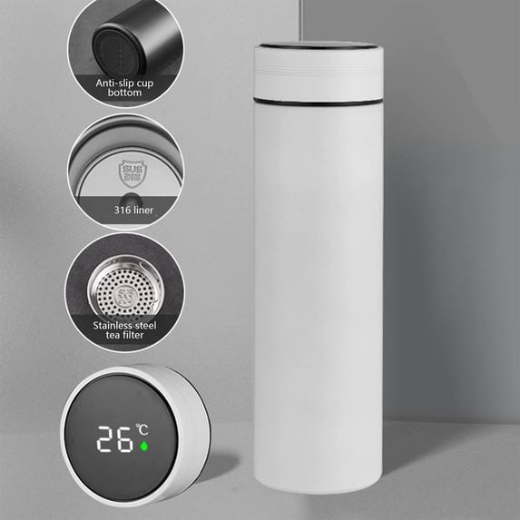 316 Stainless Steel Smart Temperature Display Insulated Cup, Portable Travel Mug with Tea Strainer, Real-Time Temperature Reading Lid