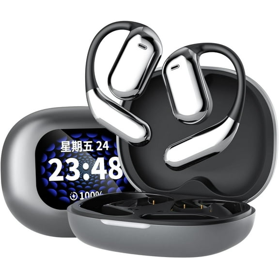 Intelligent Touch Screen Open Bluetooth Earphones - True Wireless Open Ear Earbuds Bluetooth 5.4 - Double Noise Reduction to Listen Touch Screen Control - Fitness, Running and Cycling (Black)