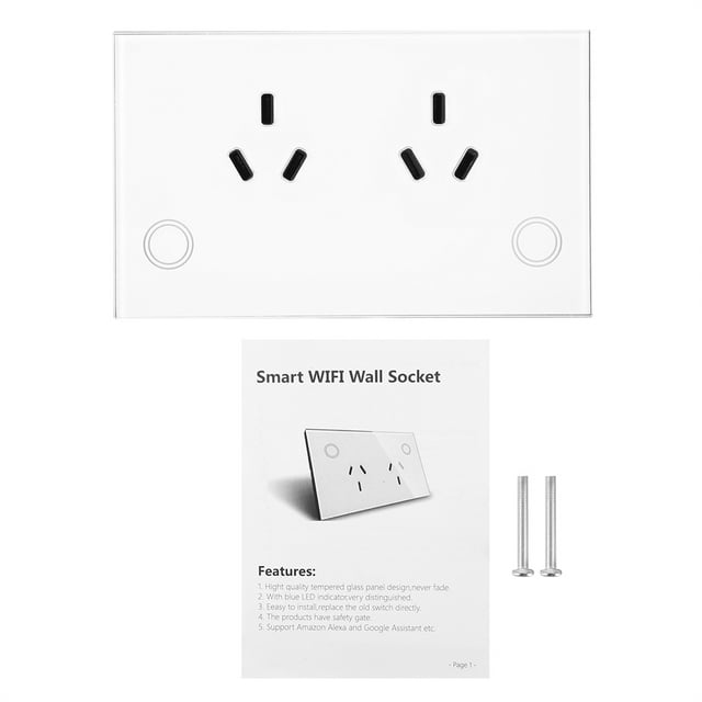 Intelligent WIFI Wall Socket Tempered Glass Wall Outlet Power Outlet 100240V (AU Plug White
