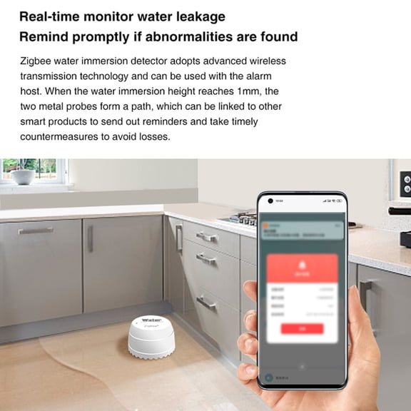 Intelligent Water Leakage Detector Smart Home Flood Sensor with Real-Time TUYA App Notifications, Ground-Mounted Water Leak Sensor & Wireless Overflow Monitor, 2.1 in / 5.4 cm