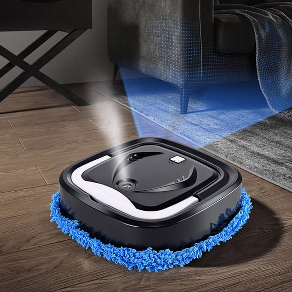 Intelligent Wet & Dry Robotic Floor Cleaner with 2 Cloth- Smart Sweeping, Mopping & Humidifying All-in-One System for Carpet, Hard Floor (Black)