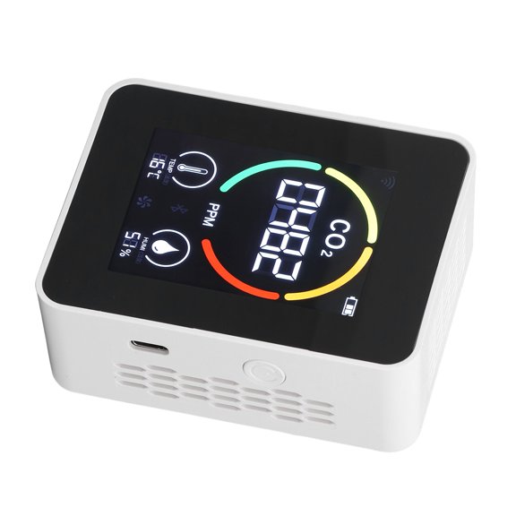 Intelligent White Carbon Dioxide Gas Meter and CO2 Monitor Indoor Air Quality Tester with Real Time Desktop Temperature Humidity Sensor Tracking System (4.72 x 4.72 x 1.57 inches / 12 x 12 x 4 cm)