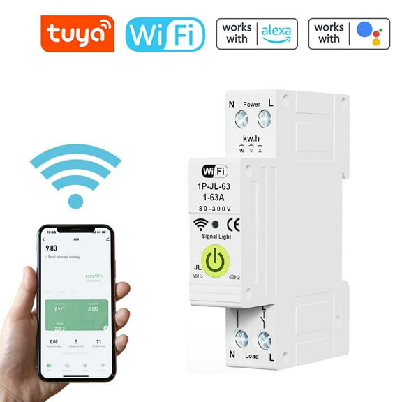 Intelligent WiFi Circuit Breaker - ON/OFF Timing - Energy Meter - Automatic Reclosing Protector - Metering and Prepaid Function - Voice Control Compatible with and Assistant - Walmart Compliant