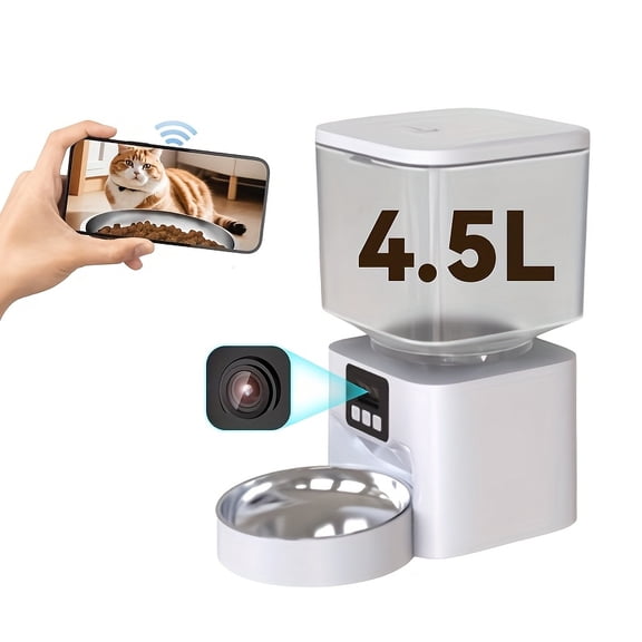 Intelligent WiFi Pet Feeder 1.19gal - 1440P HD Camera Remote Monitoring 2.4G APP Timed Feeding