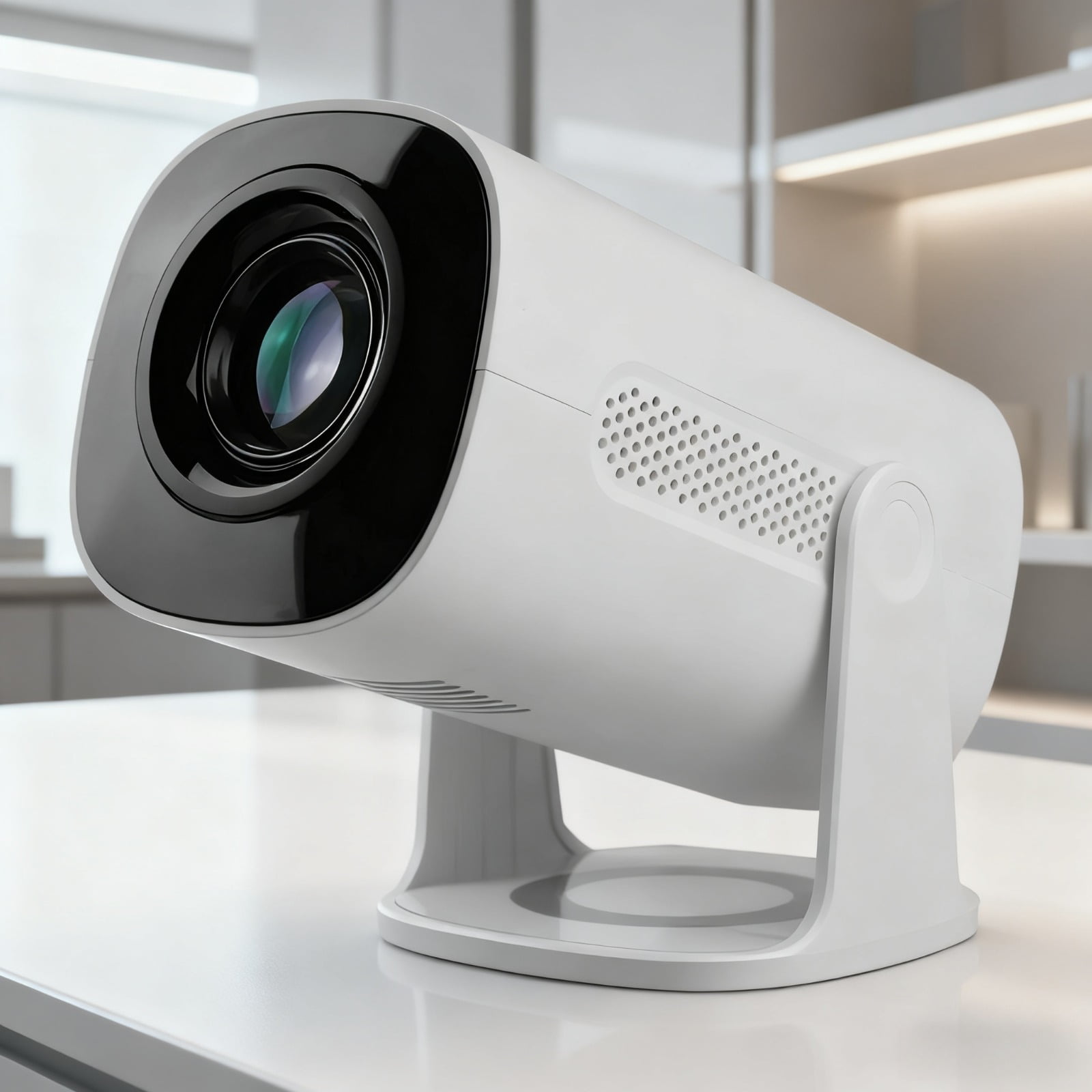 Intelligent WiFi streaming projector, featuring built-in Wi-Fi and Bluetooth 5.3, aurora light effect, mirror projection, suitable for home entertainment and meeting rooms.