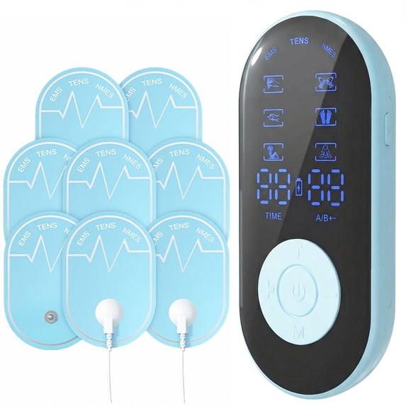 3-in-1 TENS Unit Muscle Stimulator, EMS Massage Machine with 30 Intensities, 6 Modes Rechargeable Electronic Pulse Massager with 8pcs Premium Electrode Pads