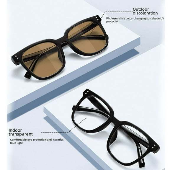 Intelligent photosensitive color-changing sunglasses sunglasses men's advanced sense anti-blue light ultraviolet strong light can be equipped with myopia degree-Frosted black+color changing gray