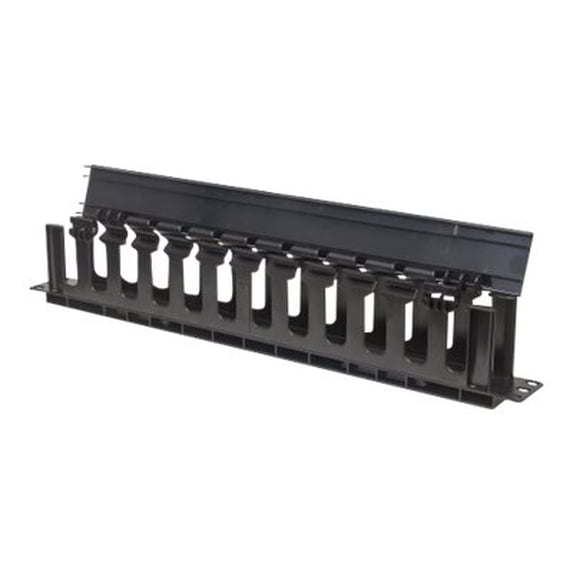 Intellinet 19" Cable Management Panel, 19" Rackmount Cable Manager, 1U, with Cover, Black - Rack cable management panel with cover - black, RAL 9005 - 1U - 19"