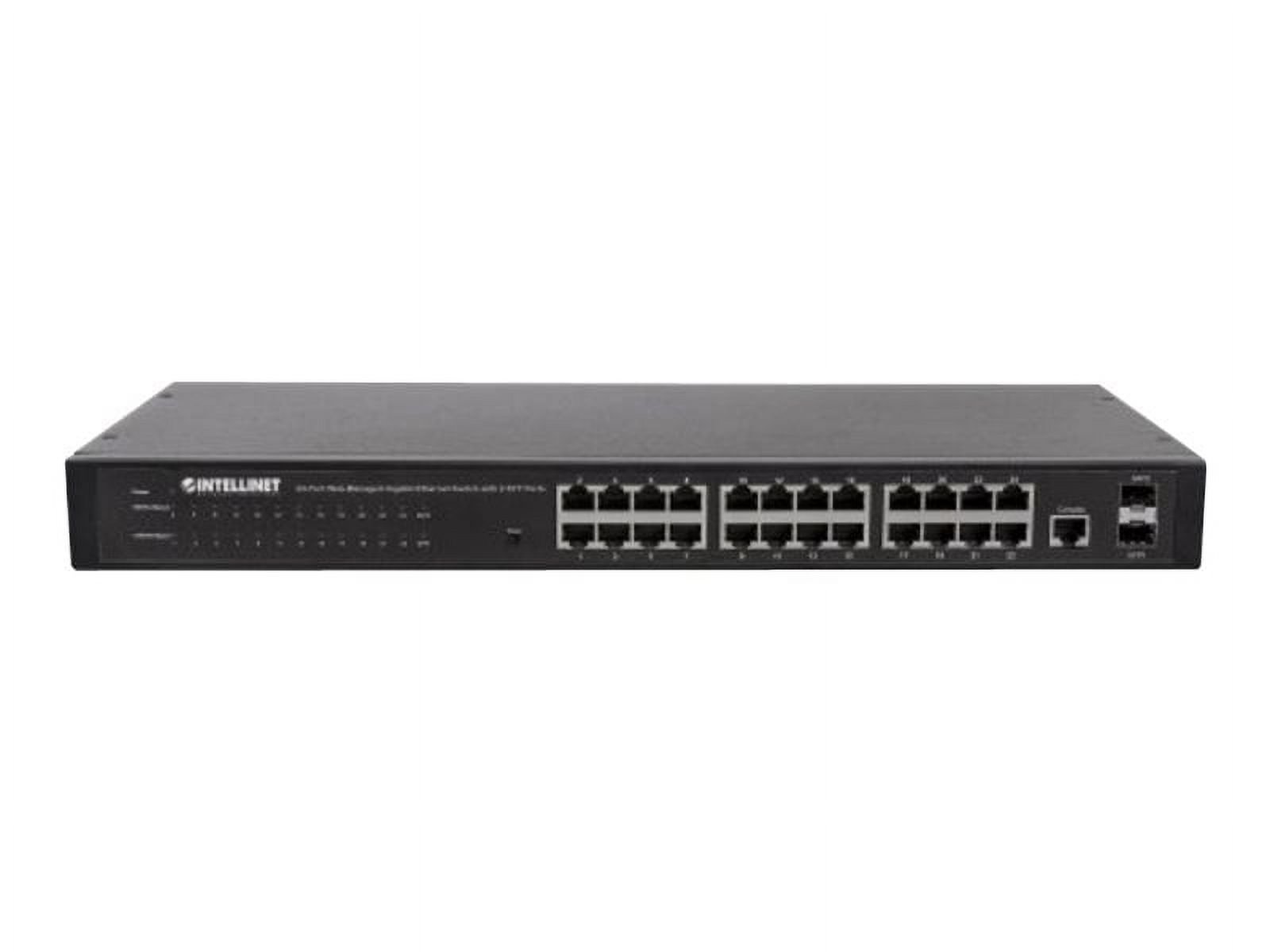 Intellinet 24-Port Network Switch, 24-Port (RJ45), Rackmount, Gigabit, 4 SFP, Ethernet Web-Smart, 10/100/1000 Mbit - Switch - managed - 24 x 10/100/1000 + 2 x SFP - desktop, rack-mountable - image 1 of 4