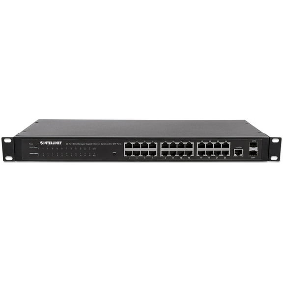 Intellinet 24-Port Web-Managed Gigabit Ethernet Switch with 2 SFP Ports | Fanless | VLAN, SNMP, 802.1X | NDAA