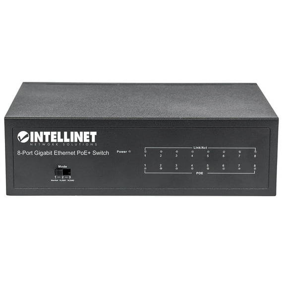 Intellinet 8-Port Gigabit Ethernet PoE+ Switch | 60W, VLAN, Fanless, Desktop | NDAA-compliant